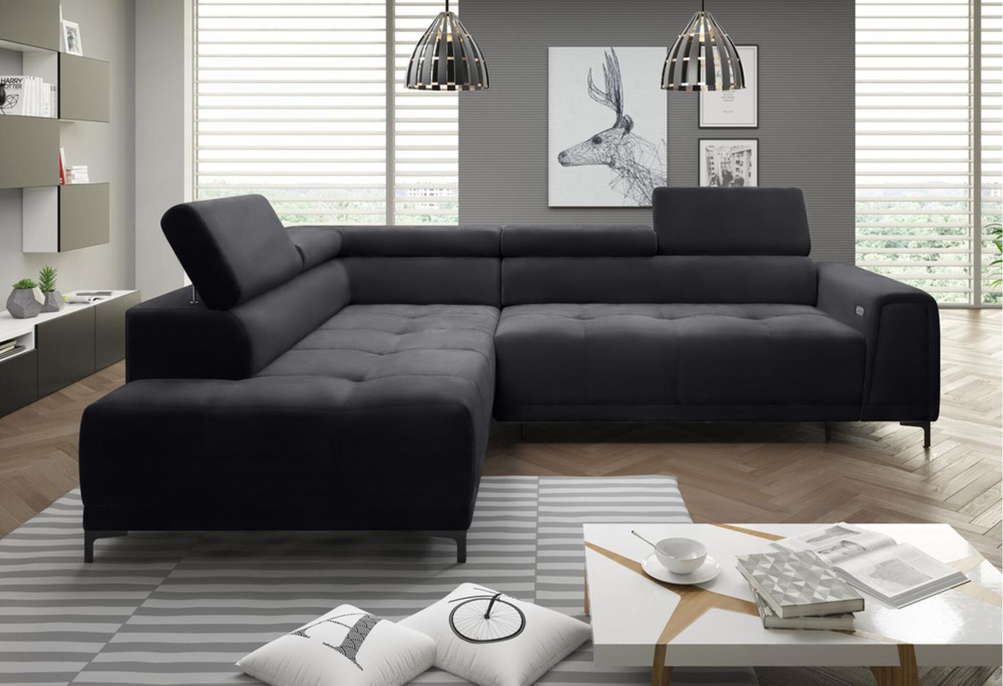 Stylefy Volter Ecksofa Velours Schwarz Links Bild 1