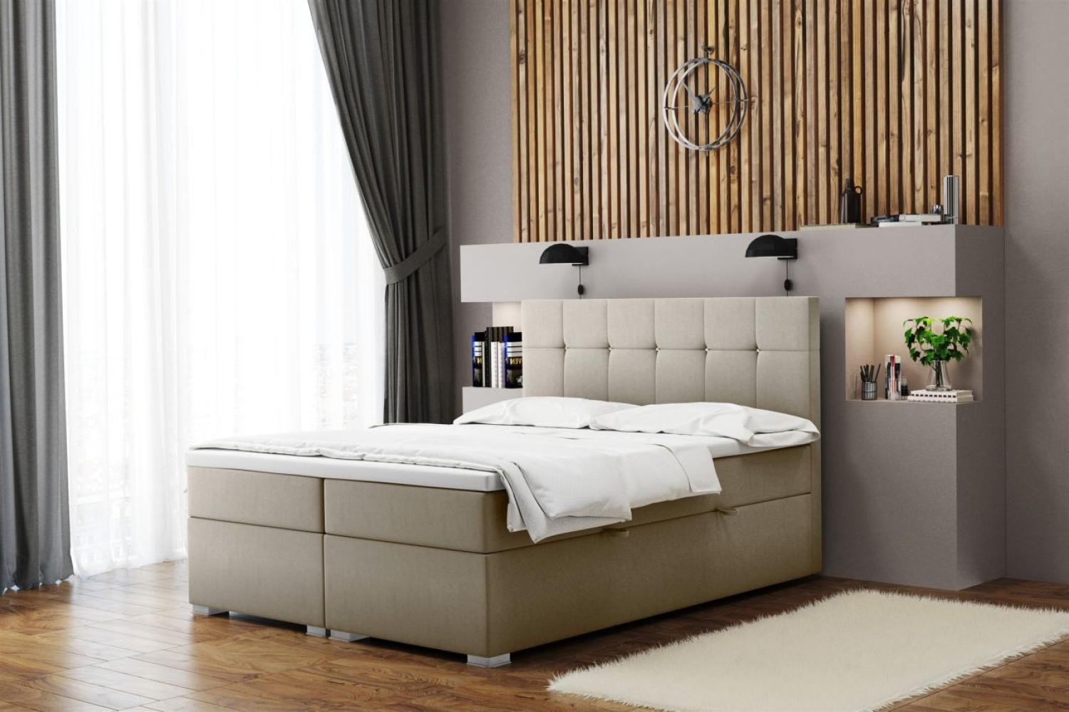 Boxspringbett Schlafzimmerbett 'ABELT', in Stoff Matt Velvet, Mud, 140 x 220 cm Bild 1