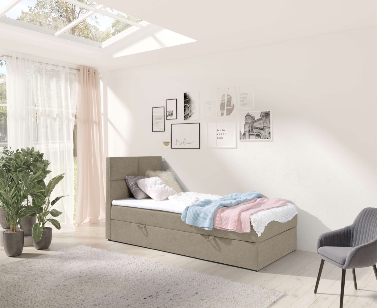 99rooms Larni Boxspringbett Strukturstoff INARI Hellbraun 70x200 cm Bild 1