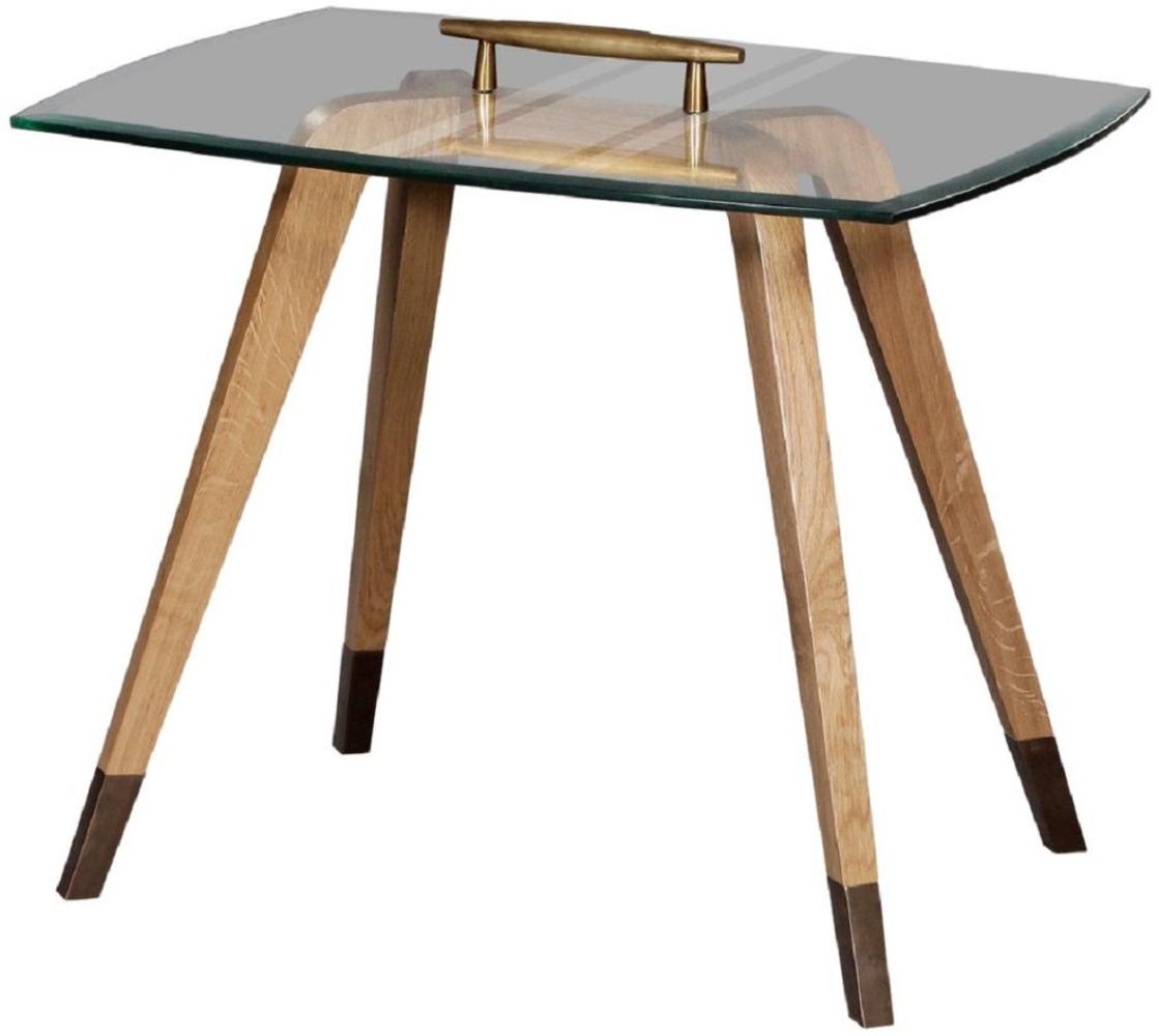 Casa Padrino Luxus Beistelltisch Naturfarben / Braun / Messingfarben 60 x 40 x H. 53 cm - Moderner Tisch mit Glasplatte und Tragegriff - Wohnzimmer Möbel - Luxus Kollektion Bild 1