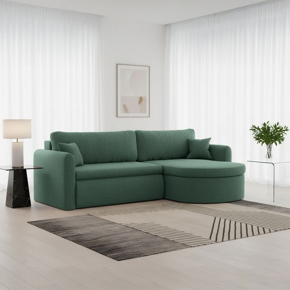 Ecksofa Schlafsofa FELIZ Stoff Faro Grün Ottomane Rechts Bild 1