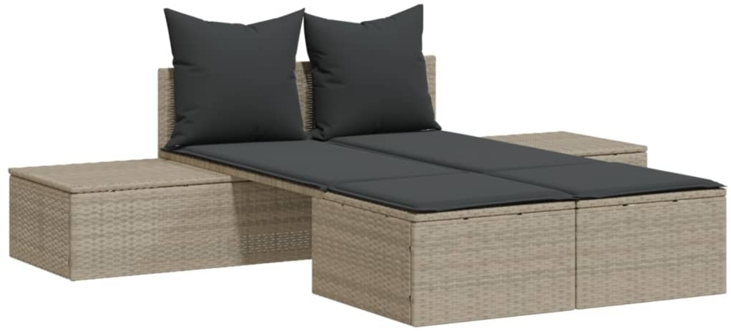 vidaXL Doppel-Sonnenliege mit Kissen Hellgrau Poly Rattan 368394 Bild 1