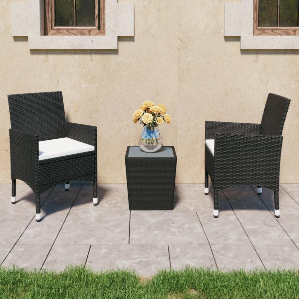 vidaXL 3-tlg. Bistro-Set Poly Rattan und Hartglas Schwarz 3058358 Bild 1