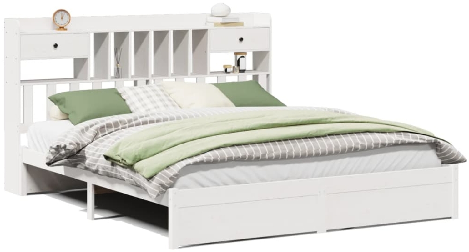 vidaXL Massivholzbett mit Regal ohne Matratze Weiß 180x200 cm Kiefer 3322426 Bild 1