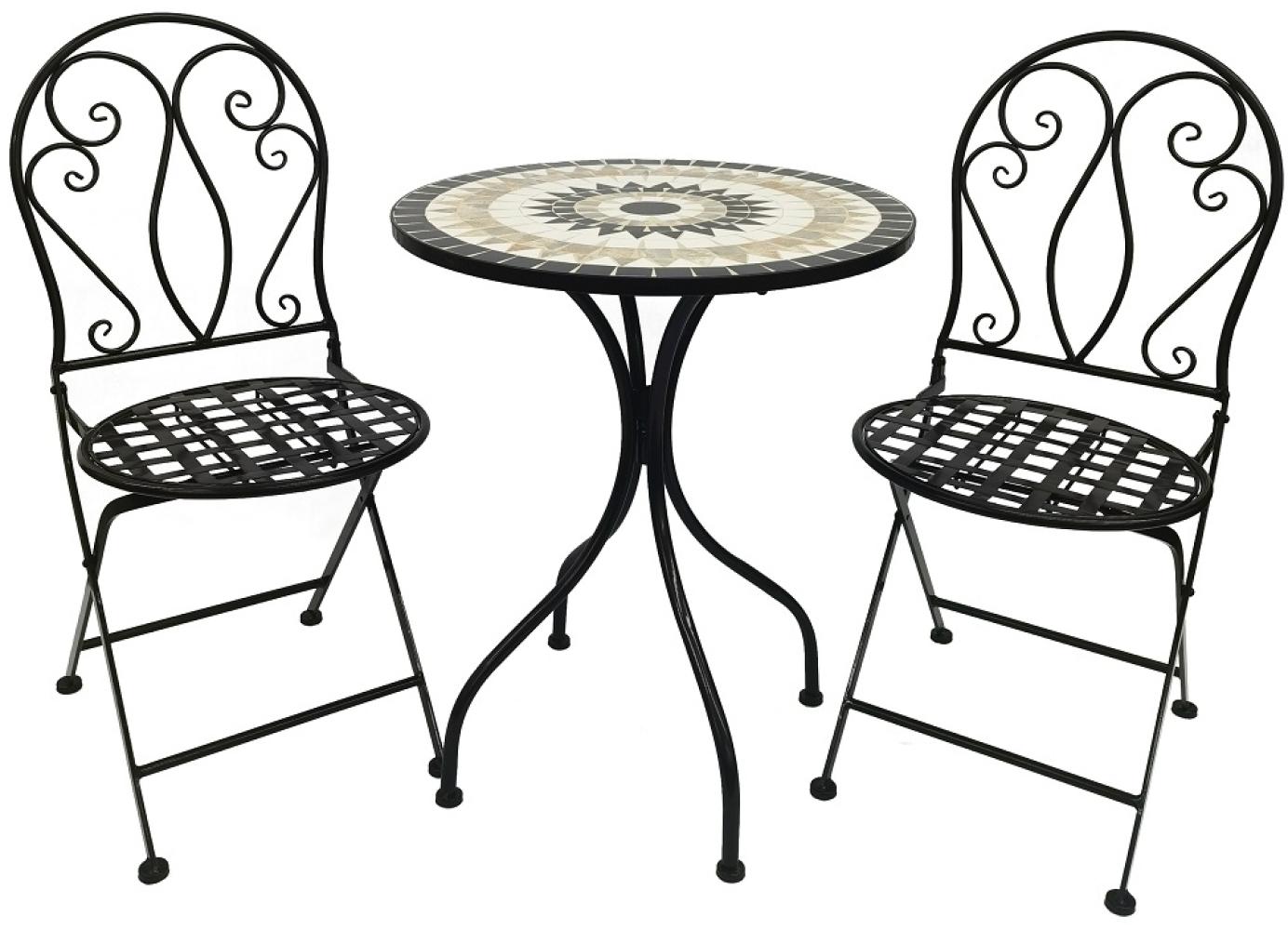 3 teilig Mosaik Eisen Set Gartenset Bistro Set Sitzgruppe klappbar Gartenmöbel Bild 1