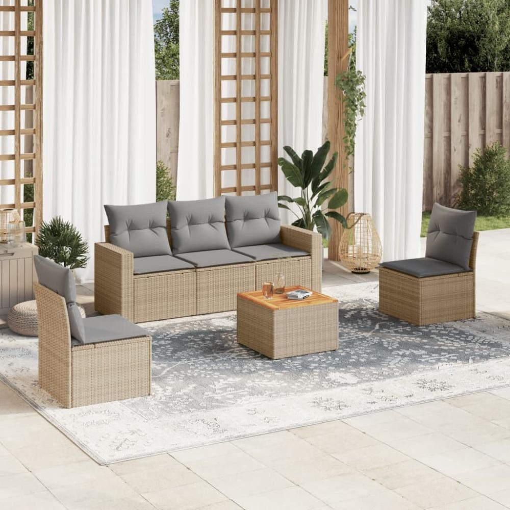 vidaXL 6-tlg. Garten-Sofagarnitur mit Kissen Beige Poly Rattan 3256395 Bild 1