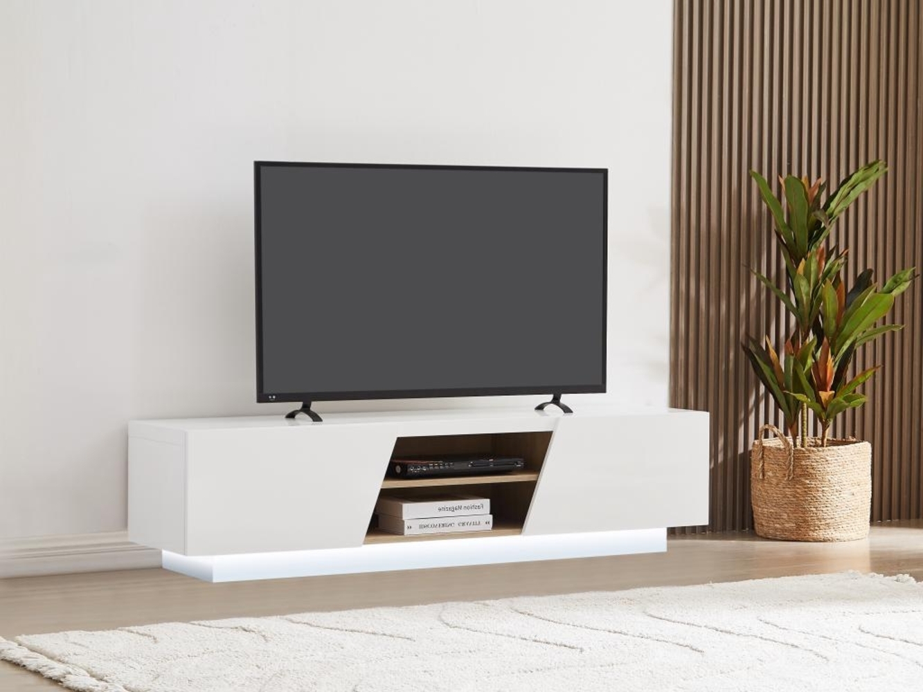 Vente-unique - TV-Möbel mit 2 Türen & 2 Fächern - mit LED-Beleuchtung - MDF - Weiß - MANIOLO Bild 1