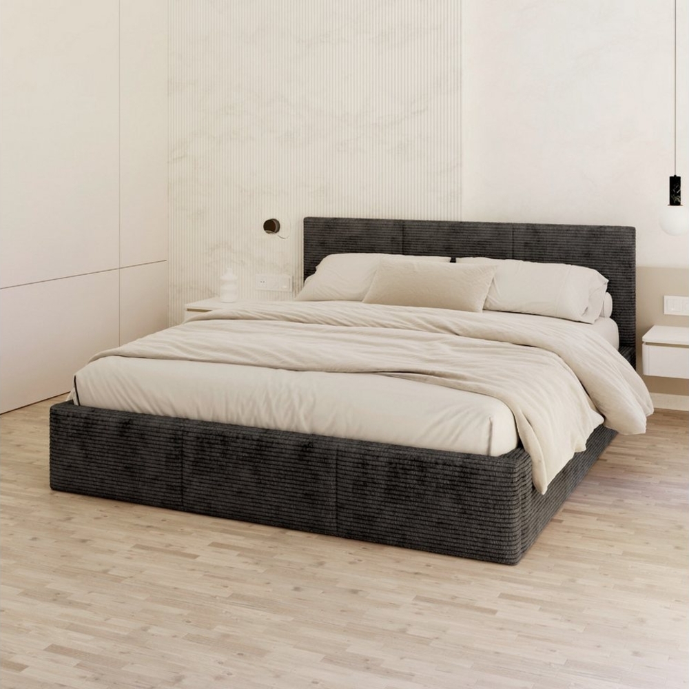 FDM Polsterbett AMBER modern mit Bettkasten MADE IN EU - mit Cord Bezug (verfügbar 90x200 120x200 140x200 160x200 180x200cm, Bettrahmen, Bett, mit großen gepolsterten Kopfteil, mit Bettkasten zum aufklappen), Hebbarer Metallrahmen, Bettkasten, mit/ohne... Bild 1