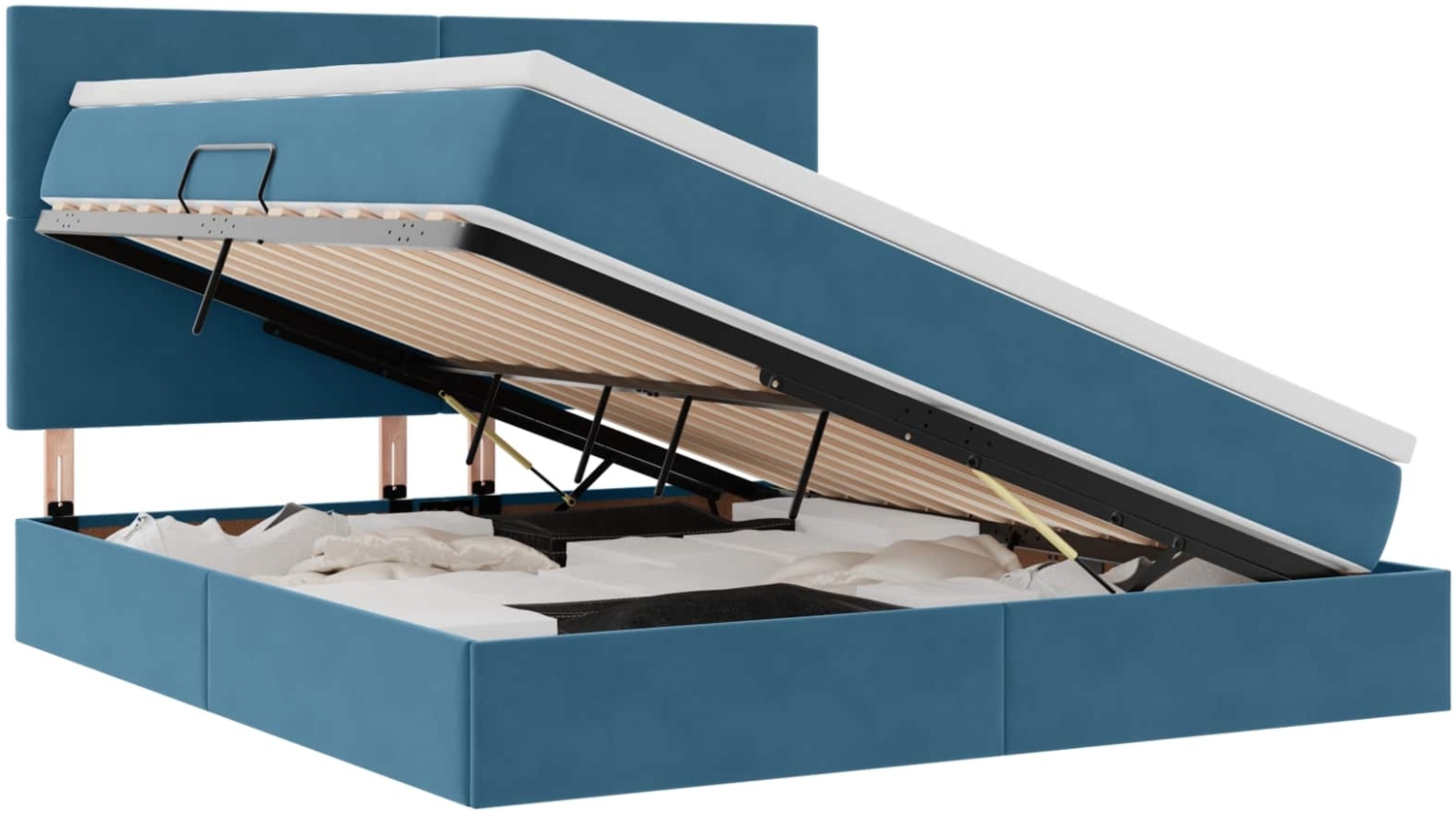 vidaXL Bett mit LED-Lichtleisten Dunkelblau 180 x 200 cm Samt 3372625 Bild 1