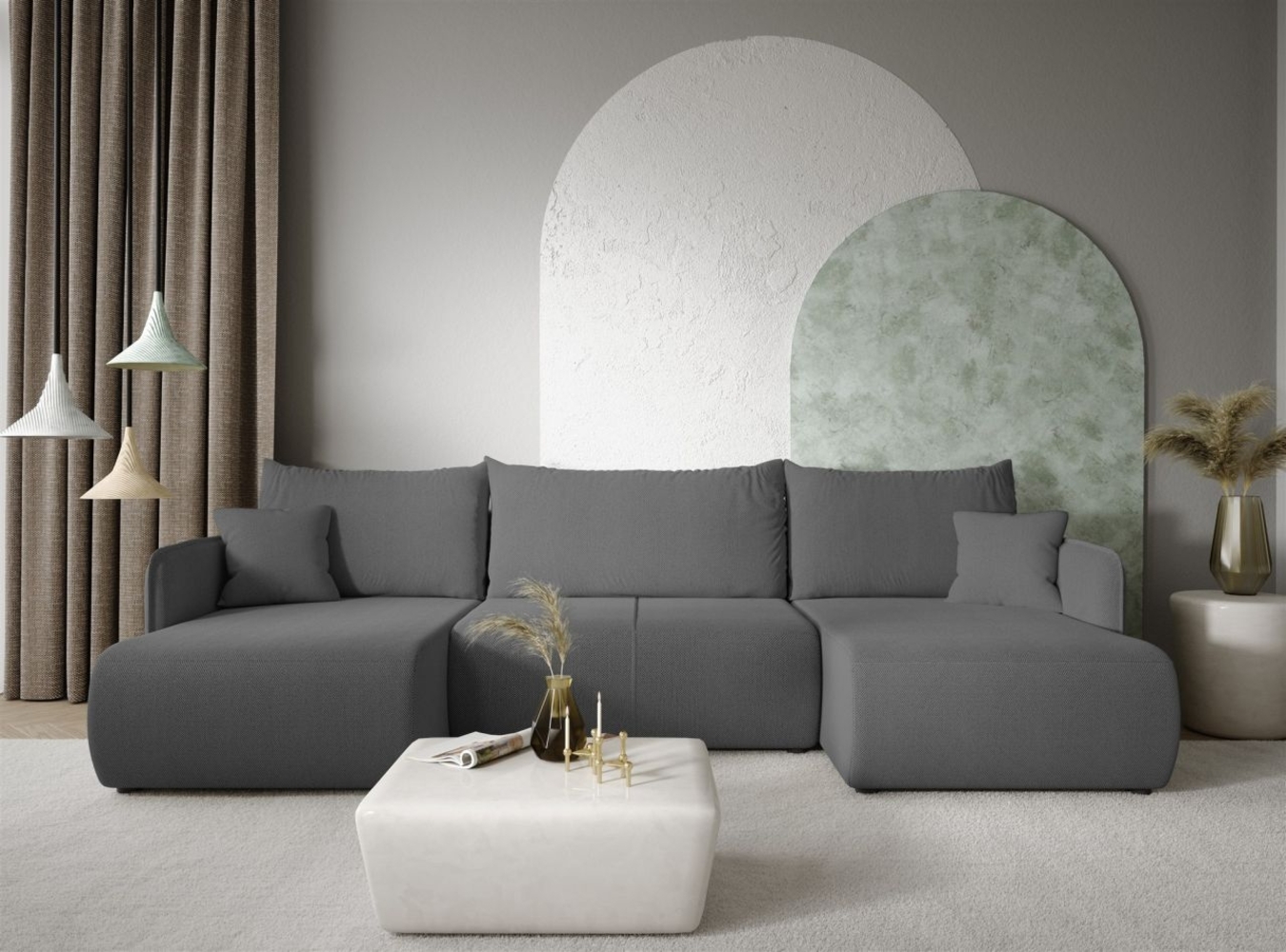 Wohnlandschaft Sofa mit Schlaffunktion CALGARY Stoff Curio Dunkelgrau Bild 1
