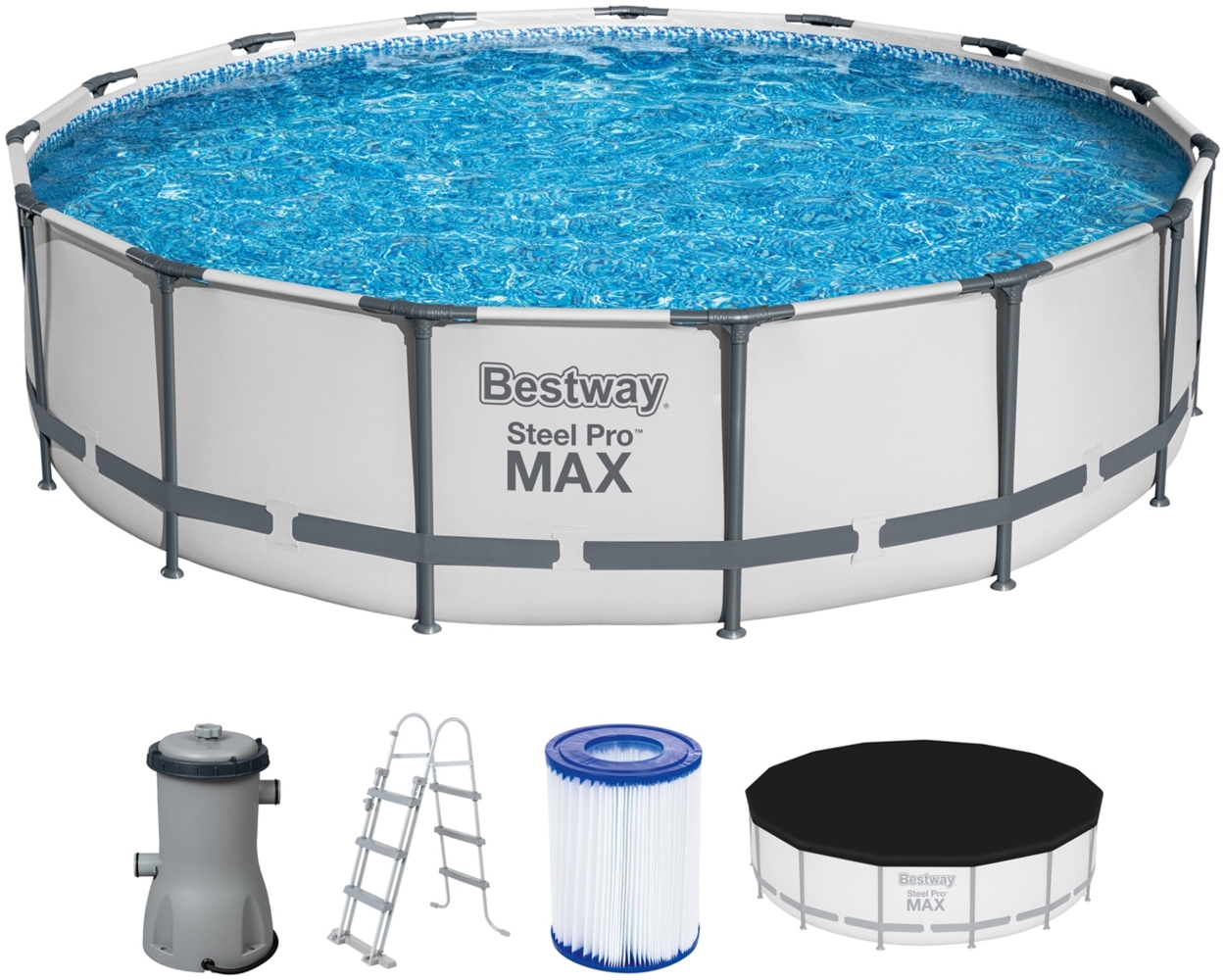 Steel Pro MAX™ Frame Pool Komplett-Set mit Filterpumpe Ø 457 x 107 cm, lichtgrau, rund Bild 1