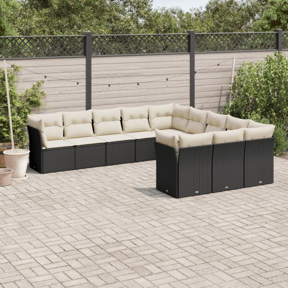 vidaXL 11-tlg. Garten-Sofagarnitur mit Kissen Schwarz Poly Rattan 3218406 Bild 1