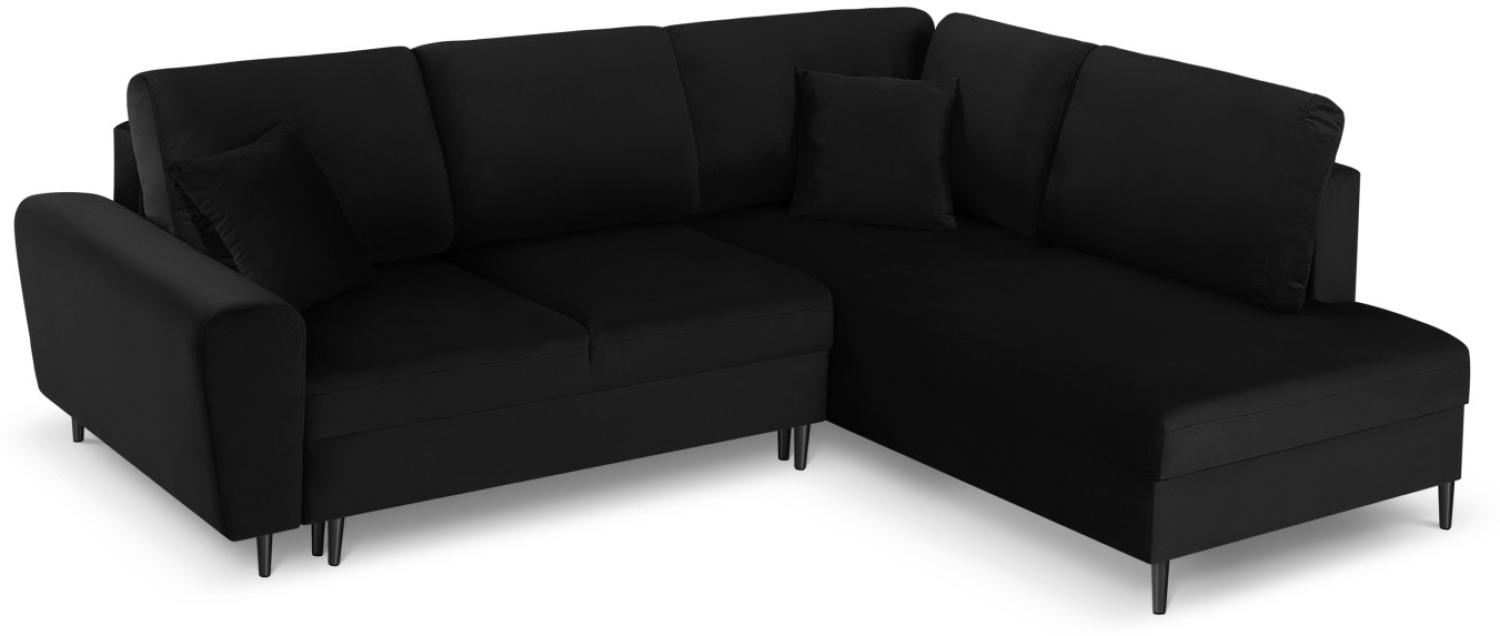 Micadoni 5-Sitzer Samtstoff Ecke rechts Sofa mit Bettfunktion und Box Moghan | Bezug Black | Beinfarbe Black Chrome Meta... Bild 1