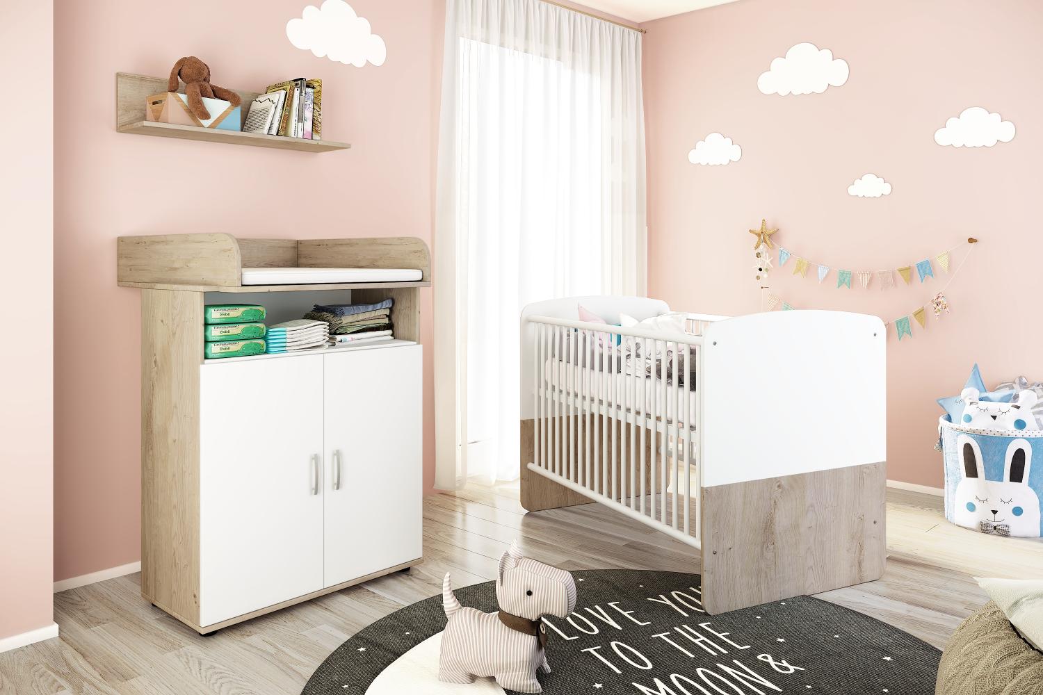 nonjoo Lani Set 1: best. aus Babybett, Kommode, Wickelaufsatz und Wandboard Bild 1