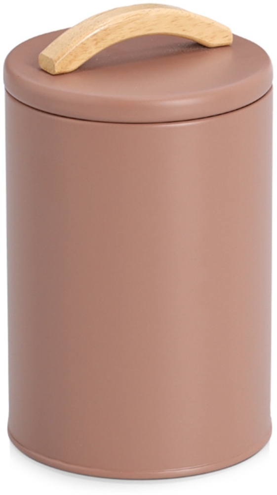 ZELLER 19396 Vorratsdose 1300 ml Metall, mocca mit Griff aus Gummibaumholz Bild 1