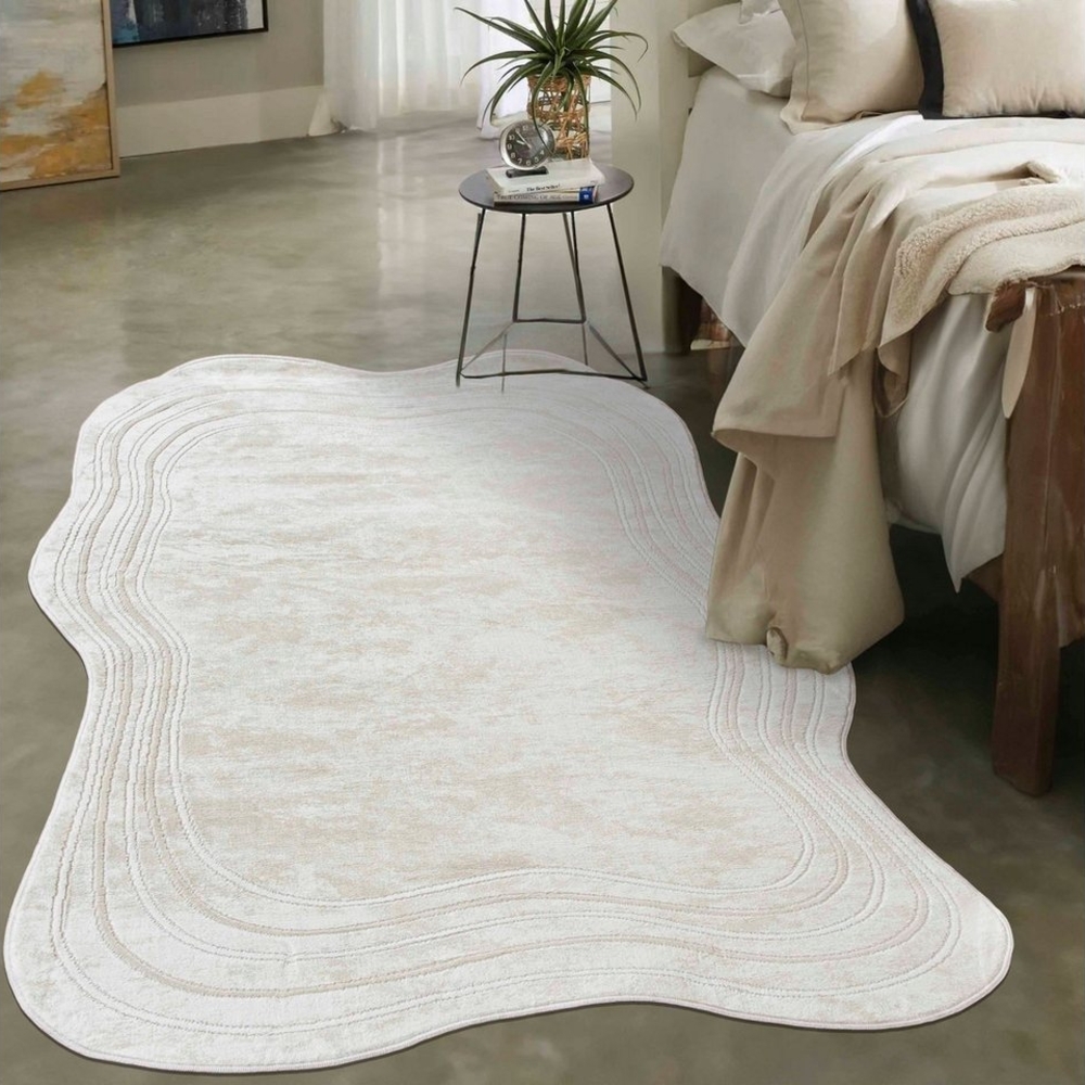 Mazovia Designteppich Modern Unregelmäßig Teppich Weich Teppich für Wohnzimmer Beige Creme, 80x150 cm, Fußbodenheizung Bild 1