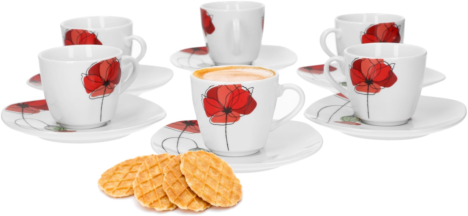 Van Well Monika 6er Set Espressotasse Untertasse, Espresso-Set, Blumendekor edles Marken-Porzellan Bild 1