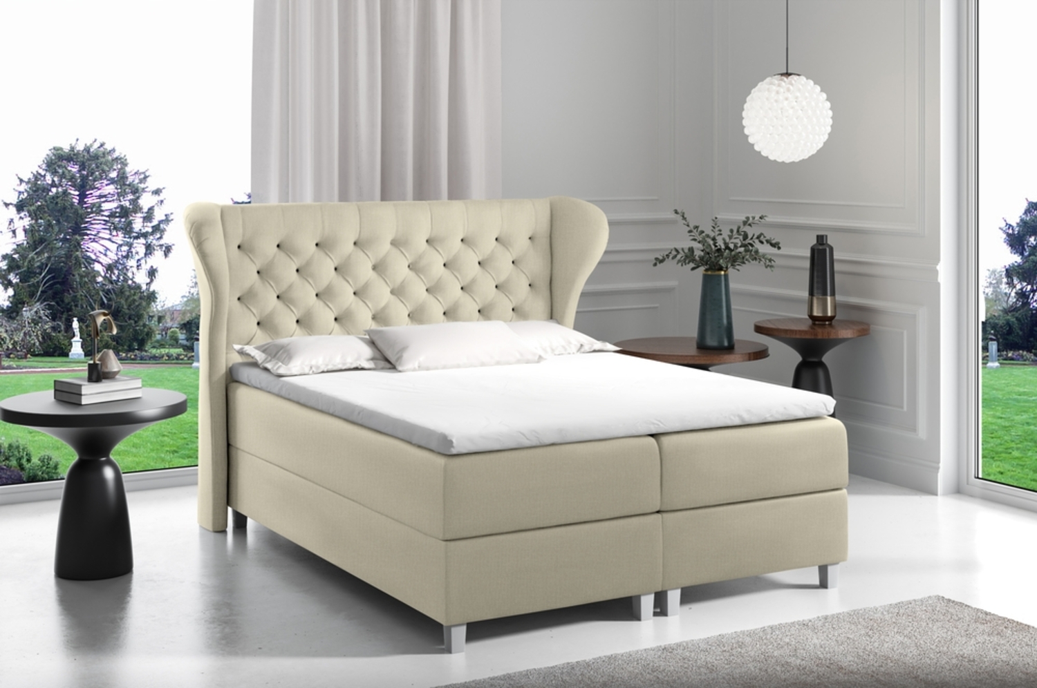 99rooms Turin Boxspringbett Strukturstoff 200x200 cm Beige Bild 1