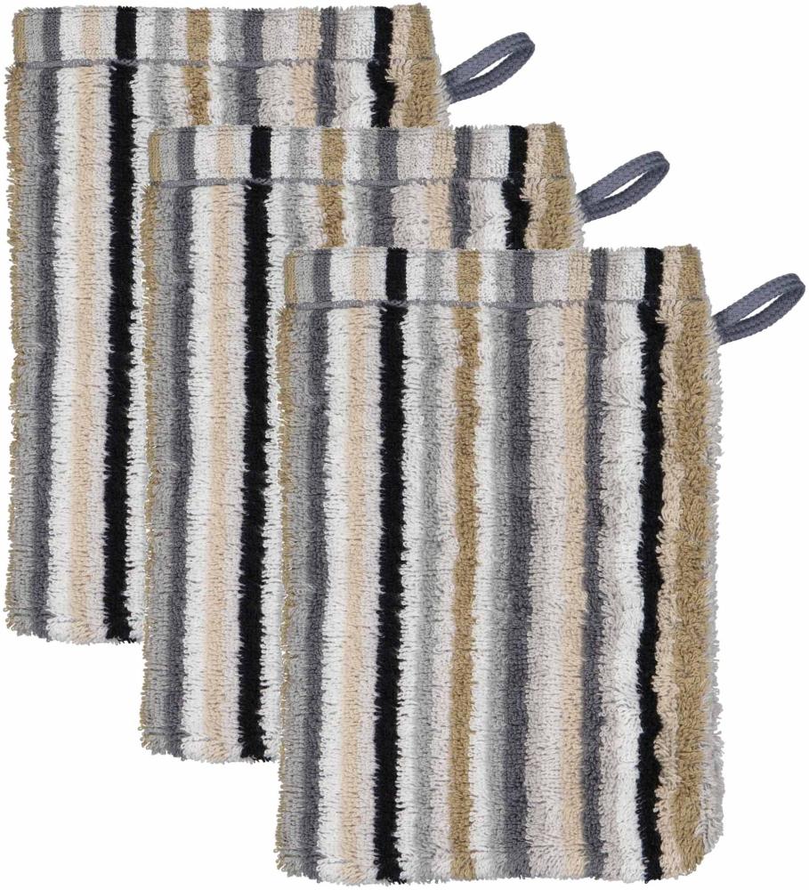 CAWÖ Waschhandschuh, 3er Pack - C Life Style Stripes, Waschlappen, Walkfrottier Beige 16x22cm Bild 1