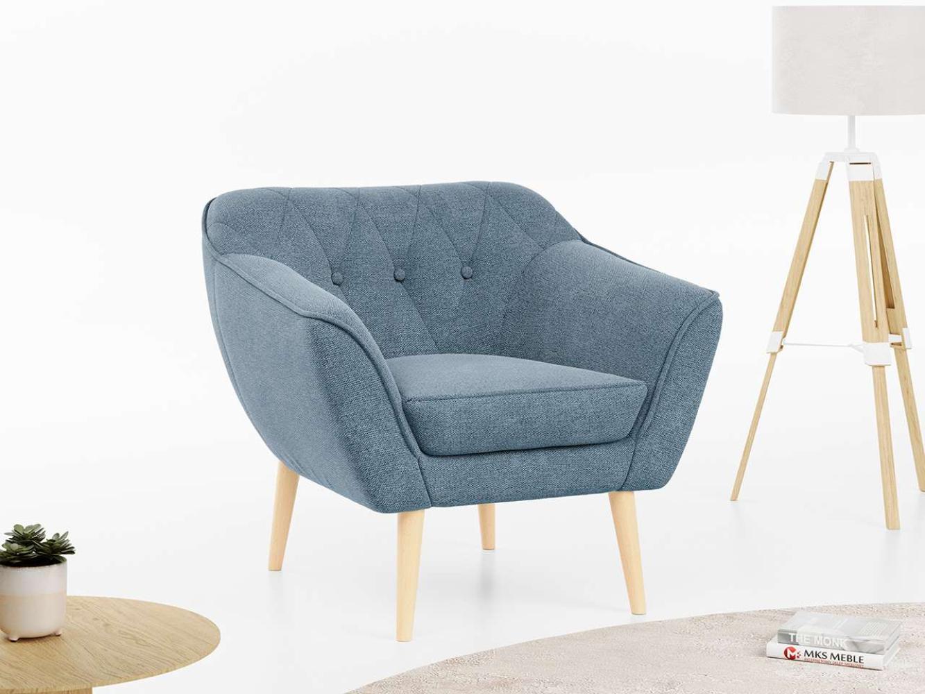 Sofa, Skandinavischer Stil, Holzbeine - PIRS - 1 Sitzer - Blau - Struktur Bild 1