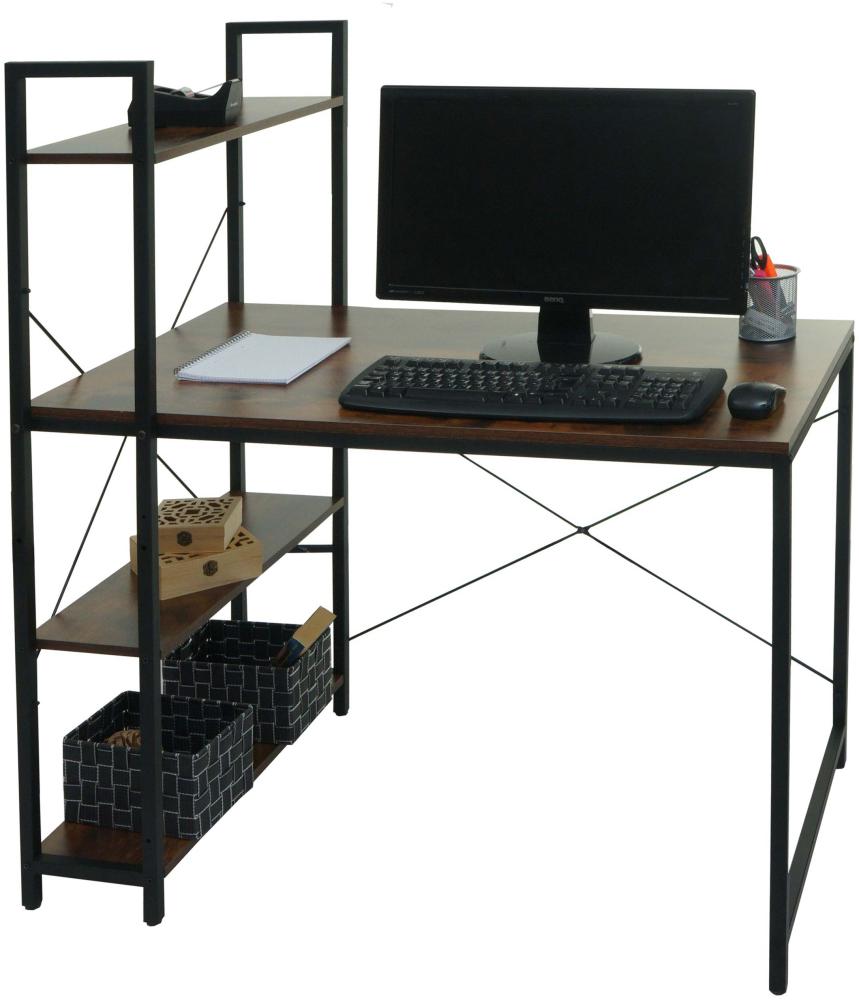 Schreibtisch mit Regal HWC-K81, Laptoptisch Bürotisch Arbeitstisch, 100x60cm Metall MDF ~ braun Bild 1