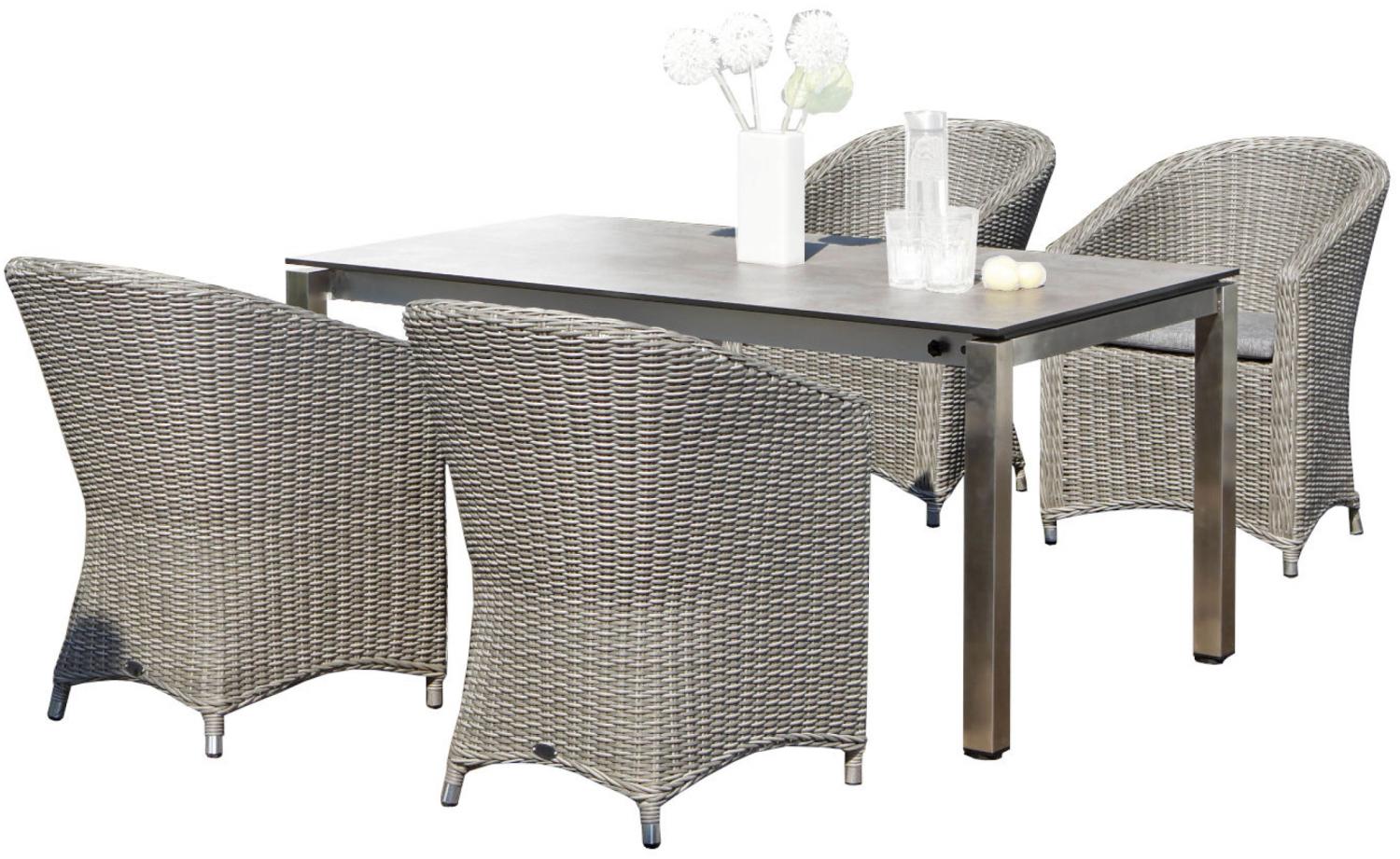 Sonnenpartner 5-teilige Sitzgruppe Solana & Base 160/210x90 cm Polyrattan stone-grey Edelstahl Garte Bild 1