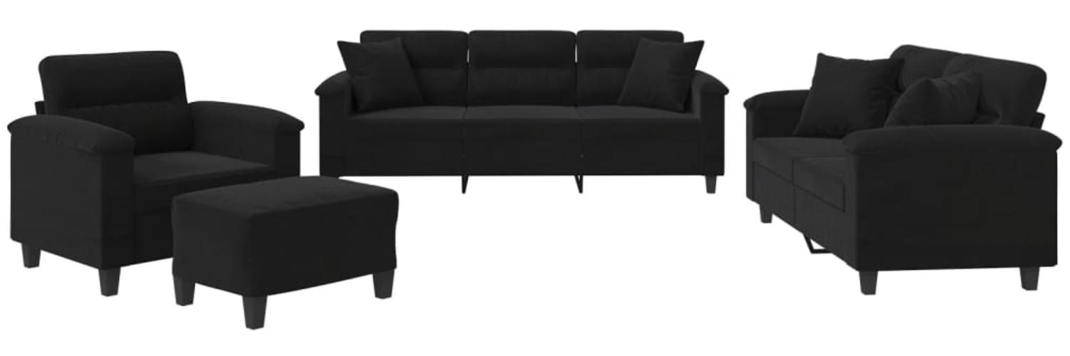 vidaXL 4-tlg. Sofagarnitur mit Kissen Schwarz Mikrofasergewebe 3202311 Bild 1
