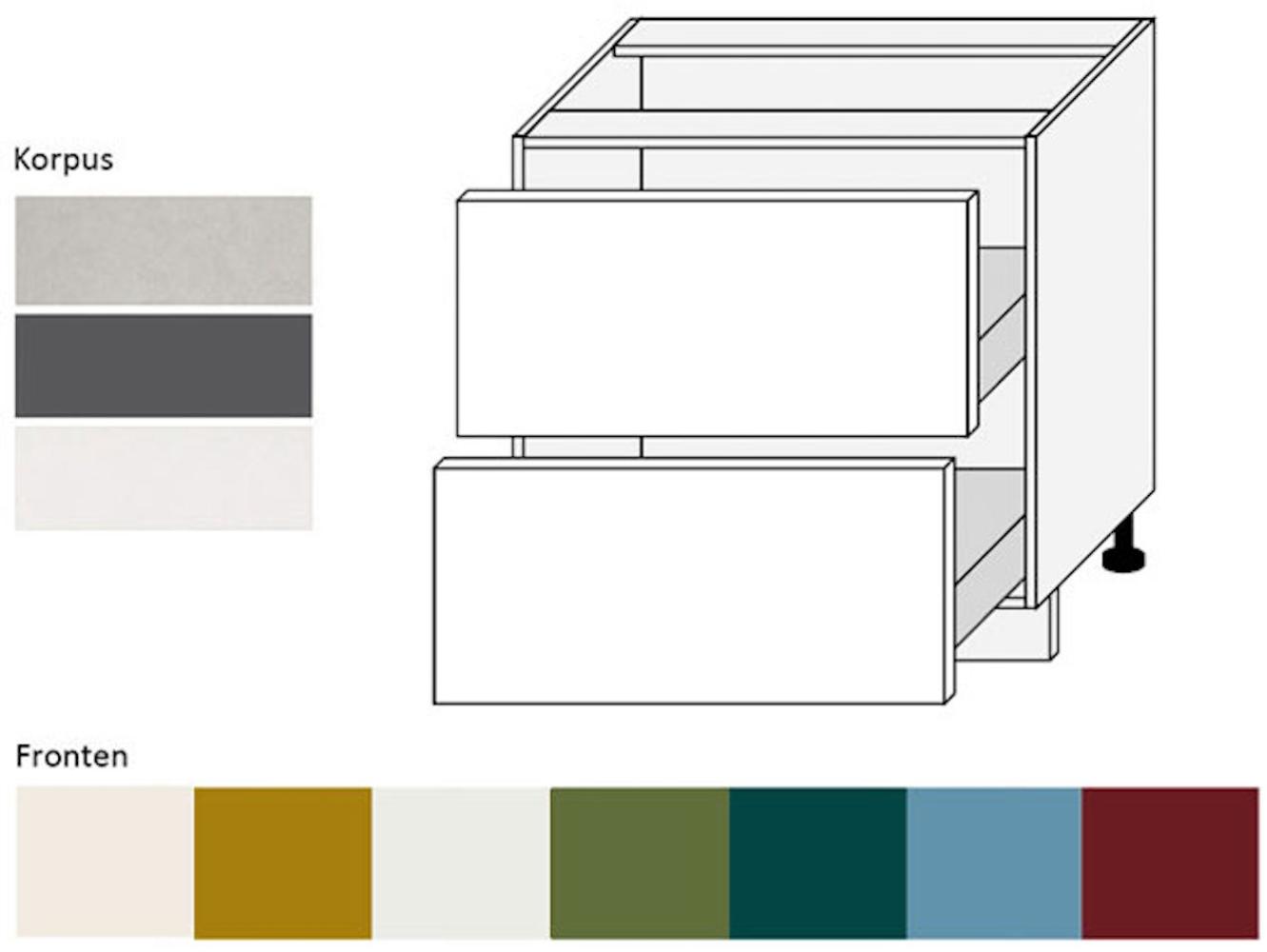 Küchenschrank Unterschrank 80cm Korpus- & lackierte Frontfarbe wählbar (RI-D2E/80) Bild 1