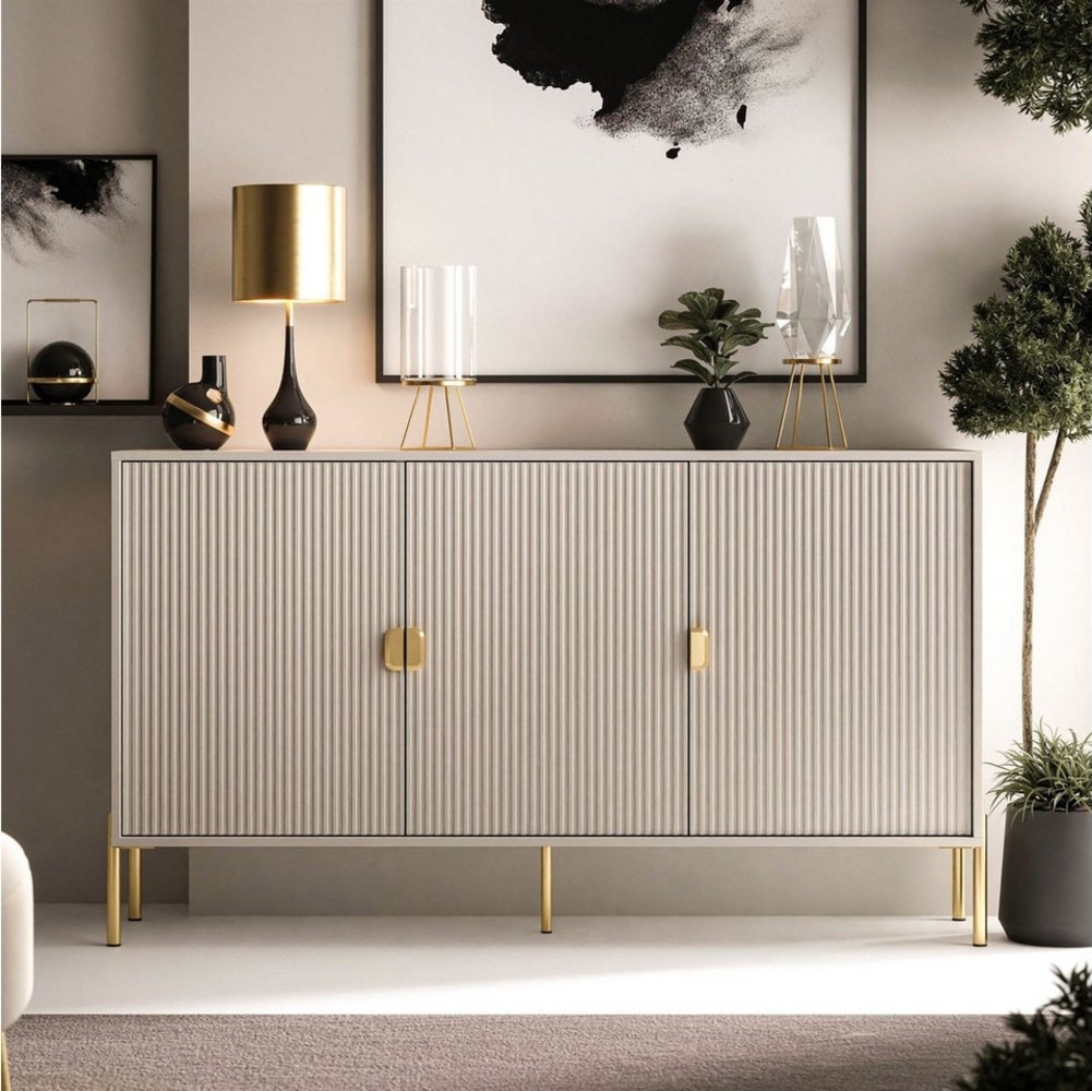 ALLHOUSE24 Kommode GRANDE Sideboard Breite 154 geriffelte Front gold Beine und Griffe, Breite 154 cm Bild 1