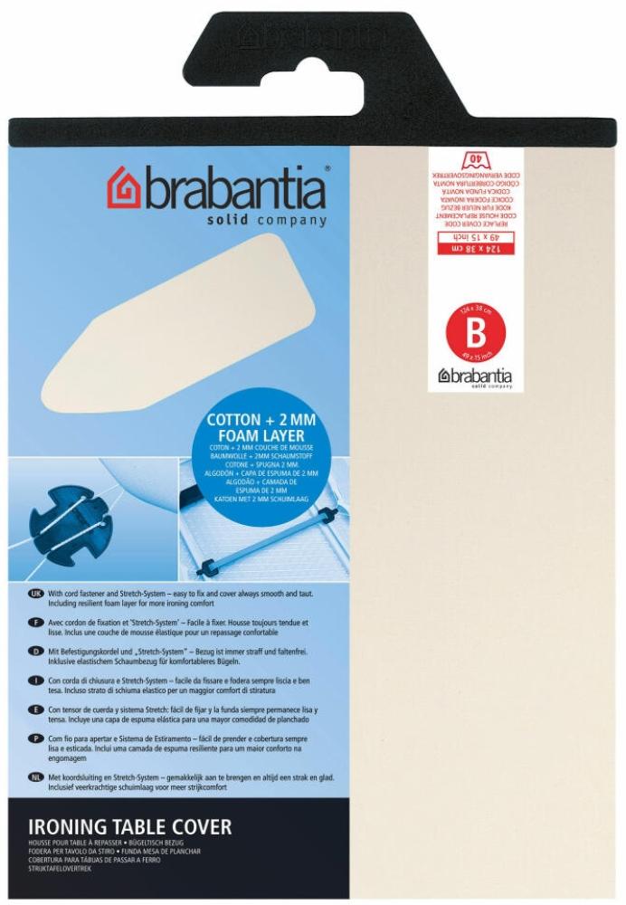 Brabantia Bügelbrett Bezug, Bügelbezug, Bügeltischbezug, Bügelbrettbezug, Baumwolle & 2mm Schaumstoff, mit Kordelzug, Größe B, 124 x 38 cm, Ecru, 175824 Bild 1