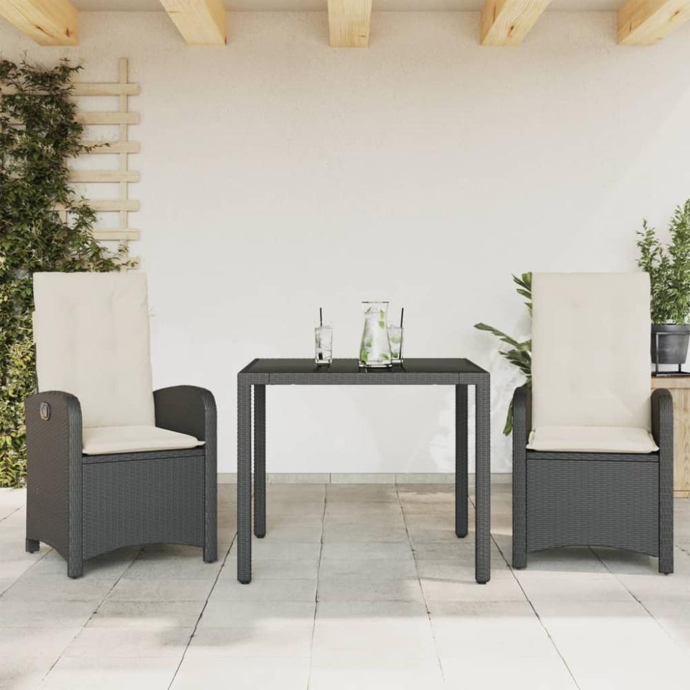 vidaXL 3-tlg. Garten-Essgruppe mit Kissen Schwarz Poly Rattan Bild 1