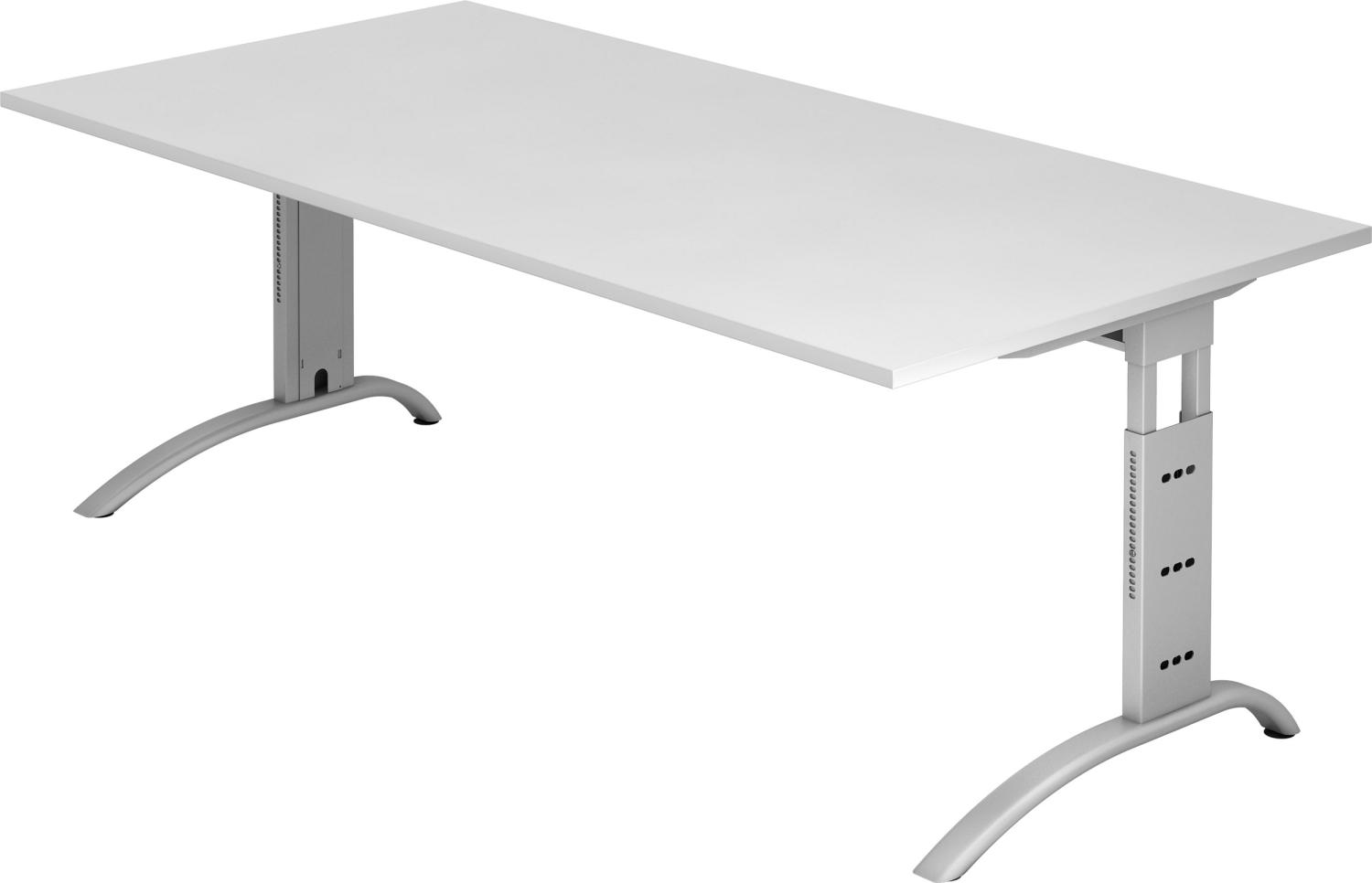 bümö manuell höhenverstellbarer Schreibtisch 200x100 cm in weiß - PC Tisch höhenverstellbar & groß, höhenverstellbarer Tisch Büro, großer Computertisch verstellbar, F-Serie, FS-2E-W-S Bild 1