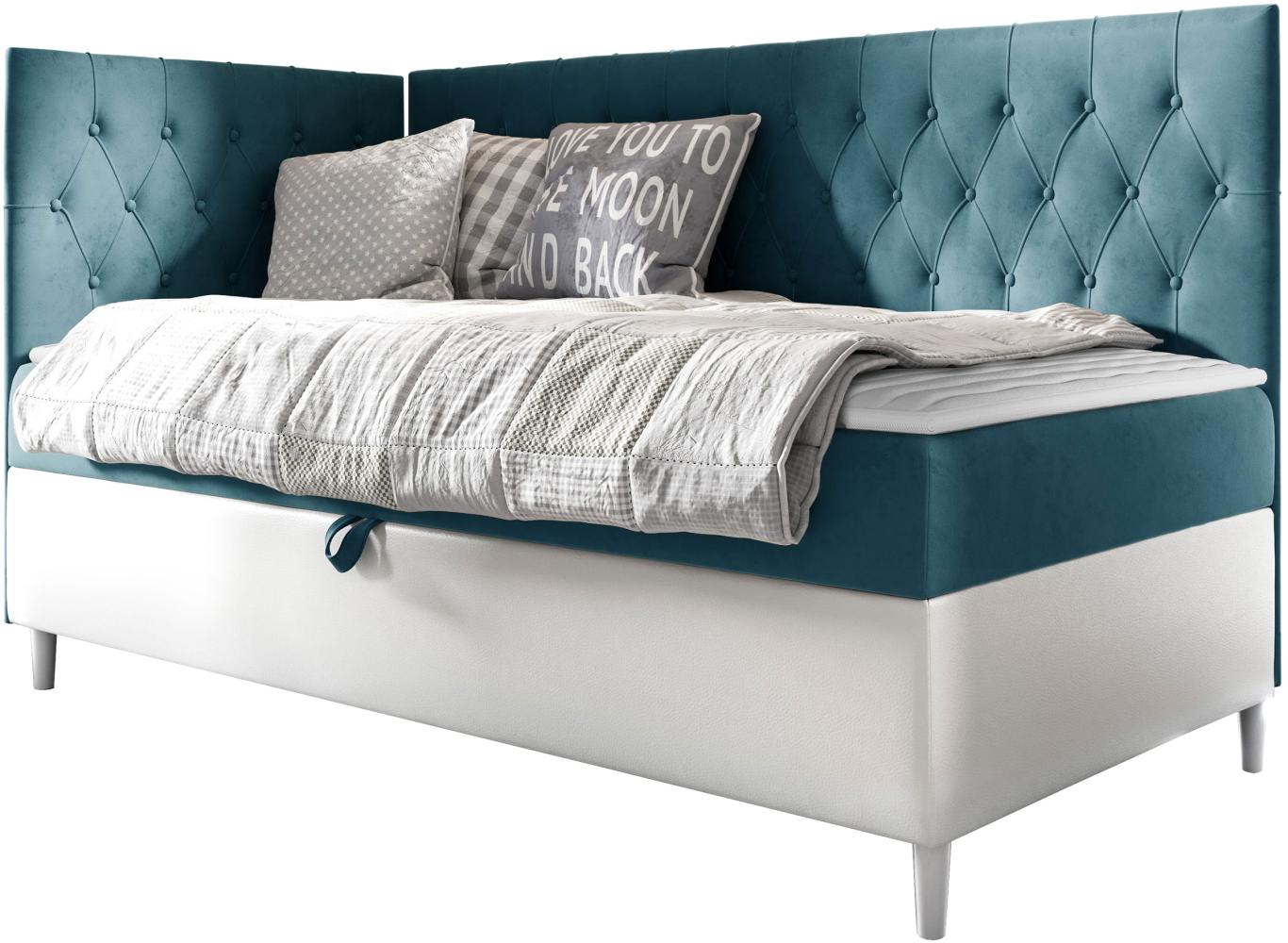 Boxspringbett 'Lenda Junior 3' blau 90 x 200 cm Links Bild 1