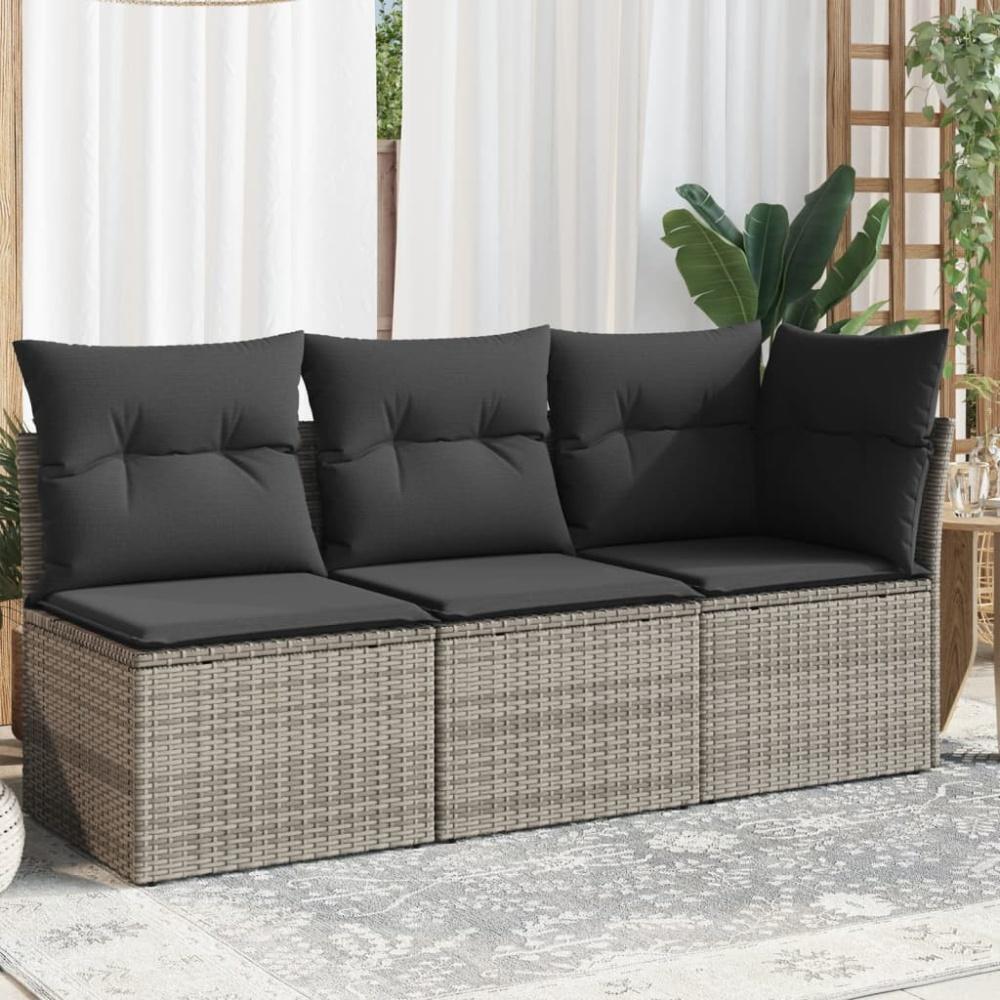 vidaXL Gartensofa mit Kissen 3-Sitzer Grau Poly Rattan 366138 Bild 1