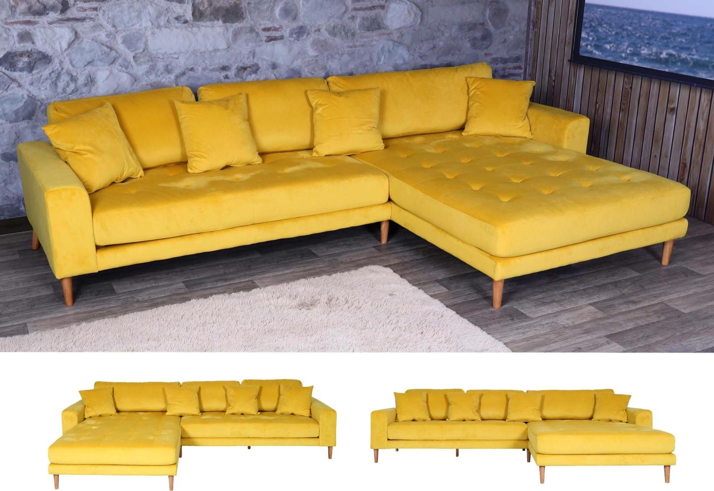 Ecksofa HWC-J54, Couch Sofa 3-Sitzer L-Form Liegefläche links/rechts 295cm ~ Samt gelb Bild 1