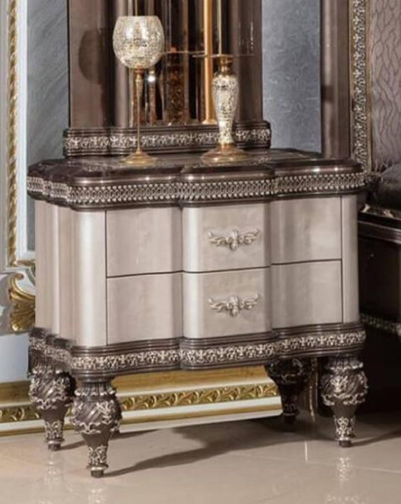 Casa Padrino Luxus Barock Nachtkommode Grau / Schwarz / Gold - Prunkvoller Barockstil Nachttisch mit 2 Schubladen - Luxus Schlafzimmer Möbel im Barockstil - Barock Möbel - Barock Interior Bild 1