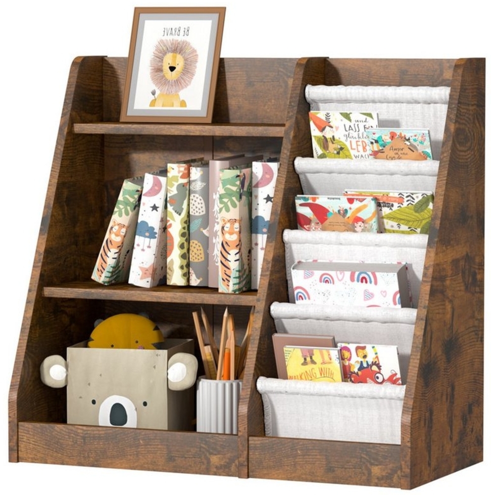 radelldar Bücherregal Kinderregal Spielzeugablage mit 5 Ablage und 4 offenen Fächern, für Kinderzimmer Bild 1