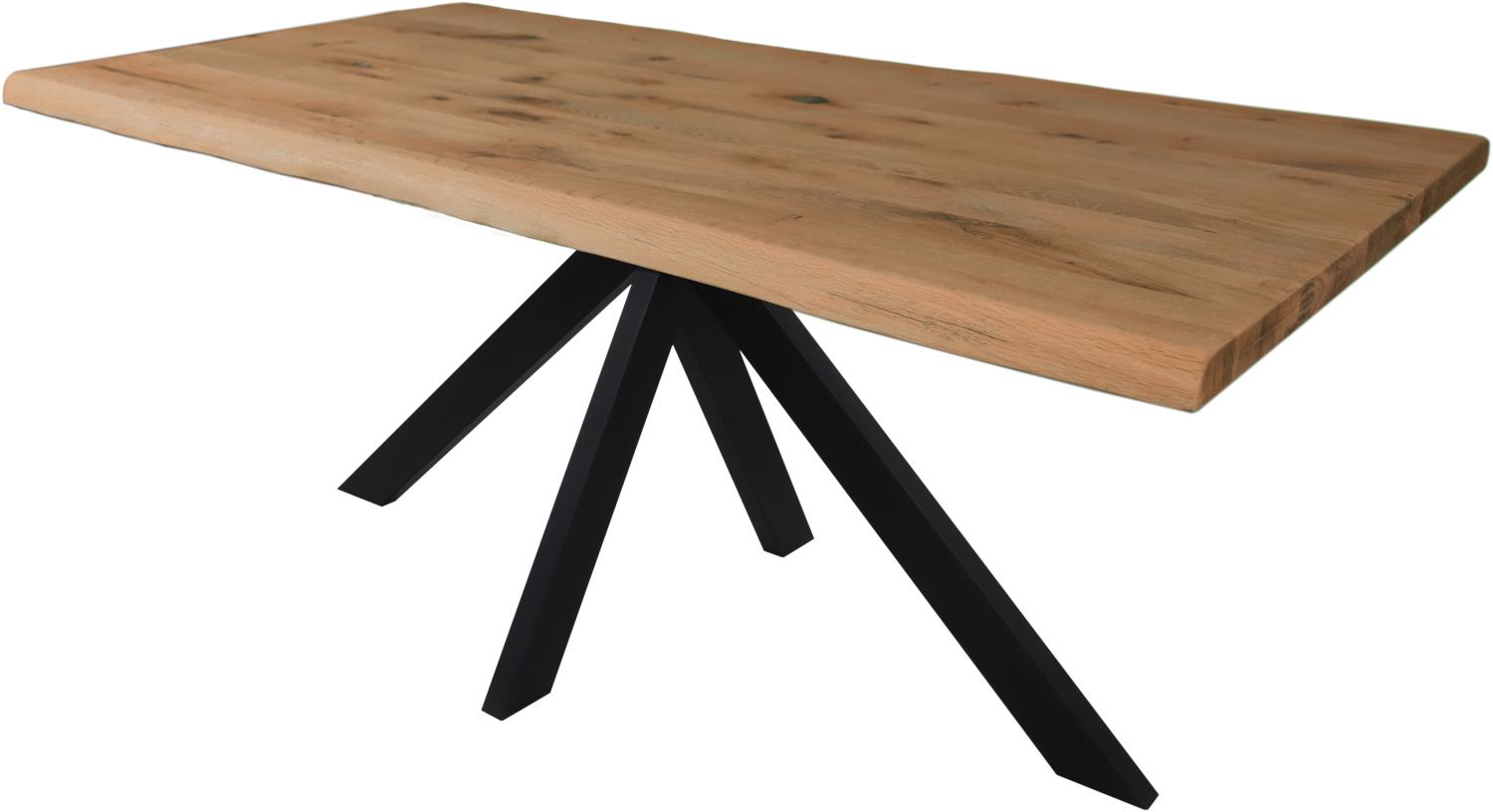Esstisch Vigo Spider Gestell Eiche wildeiche massiv mit Baumkante geölt 160x90 cm Edelstahl gebürstet Bild 1