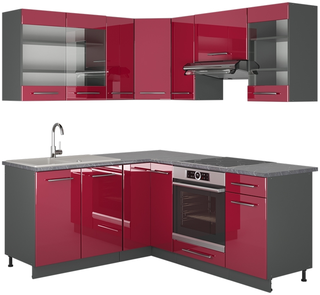 Eckküche Fame-Line Bordeaux Hochglanz/Anthrazit 190 x 60 cm , AP Anthrazit Vicco Bild 1