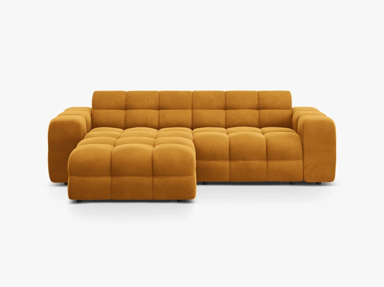 Micadoni Ecksofa Kendal 4-Sitzer Links Samt Senf Buchenholz schwarz Bild 1