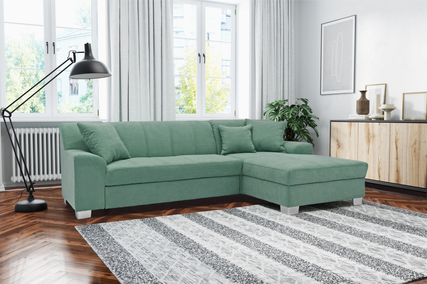 DOMO. collection Ecksofa Capri, Sofa in L-Form mit Schlaffunktion und Füßen aus Chrom, Schlafsofa, Eckcouch, Polsterecke, Couch 239 x 152 x 75 cm (BxTxH), mint Bild 1