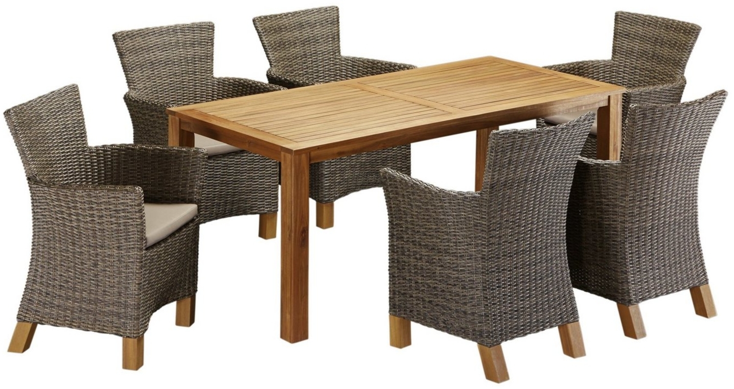 MERXX Garten-Essgruppe Toskana, (13-tlg), 6 Sessel, Tisch 185x90cm, Polyrattan/Akazie Bild 1