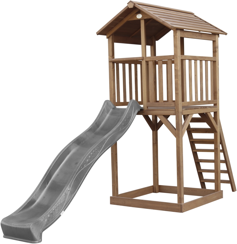 AXI Beach Tower Spielturm aus Holz in Braun Spielhaus für Kinder mit grauer Rutsche und Sandkasten | Braun, grau | Holz | 349 cm Bild 1