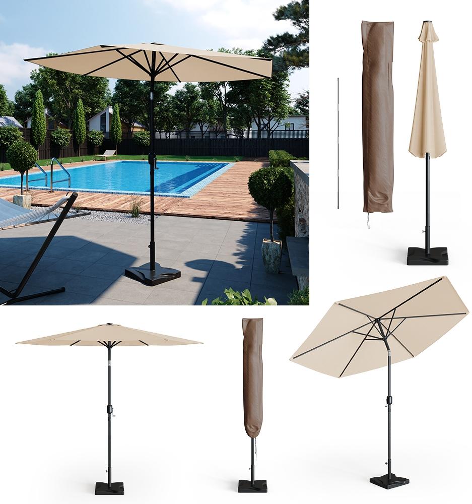 Oskar Sonnenschirm 270cm Set beige inkl Schutzhülle + Ständer Gartenschirm Bild 1