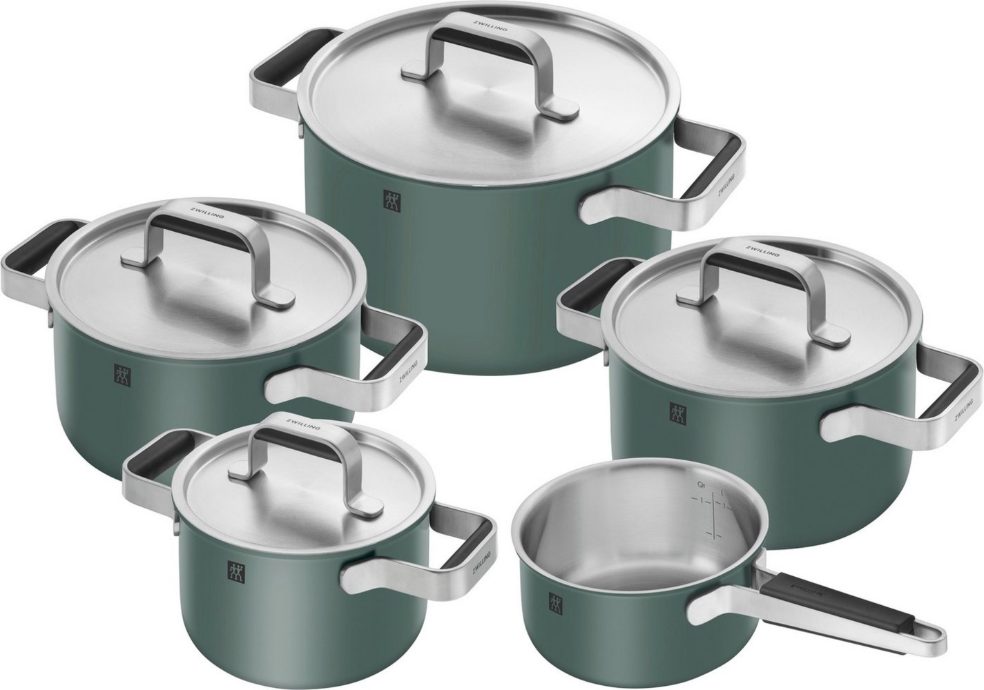 Zwilling Topf-Set Pure, Edelstahl 18/10 (Set, 5-tlg, 3 Kochtöpfe (16, 20 & 24 cm), Bratentopf 20 cm, Stieltopf 16 cm), Stay-Cool-Griffe, 3-lagige Bodentechnologie Bild 1