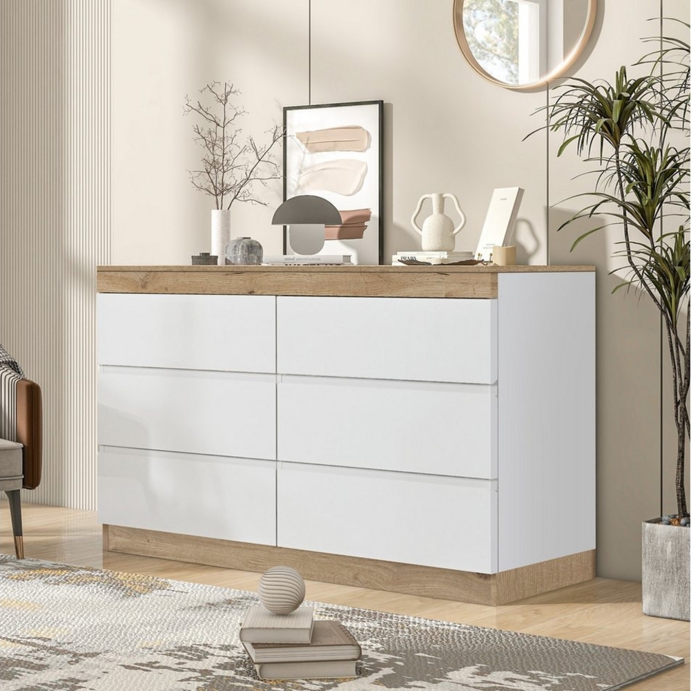 KLAM HOME Kommode Schließfach Schrank Sideboard Highboard (mit 6 Schubladen Breite 110 cm Höhe 67.5cm), Schlafzimmer Flur Bild 1