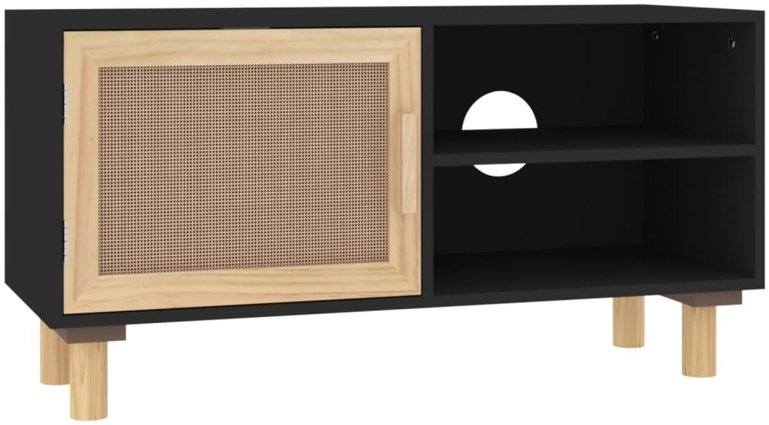 vidaXL TV-Schrank Schwarz 80x30x40 cm Massivholz Kiefer Natur-Rattan 345613 Bild 1