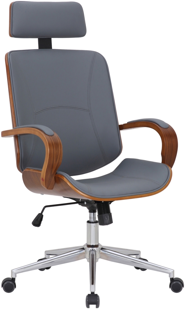 DELUKE® Bürostuhl Chefsessel KINGO - 118 x 70 x 70, Walnuss/Grau Kunstleder Metall Gestell ergonomische Bürostühle Homeoffice Stuhl mit Rollen Bild 1