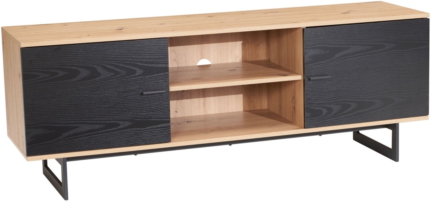 Lowboard Eiche-Dekor Schwarz 150 x 55 x 40 cm TV-Kommode Modern, Design TV-Schrank Hoch, Fernsehtisch Fernsehschrank mit zwei Türen, Fernsehkommode Wohnzimmer Bild 1