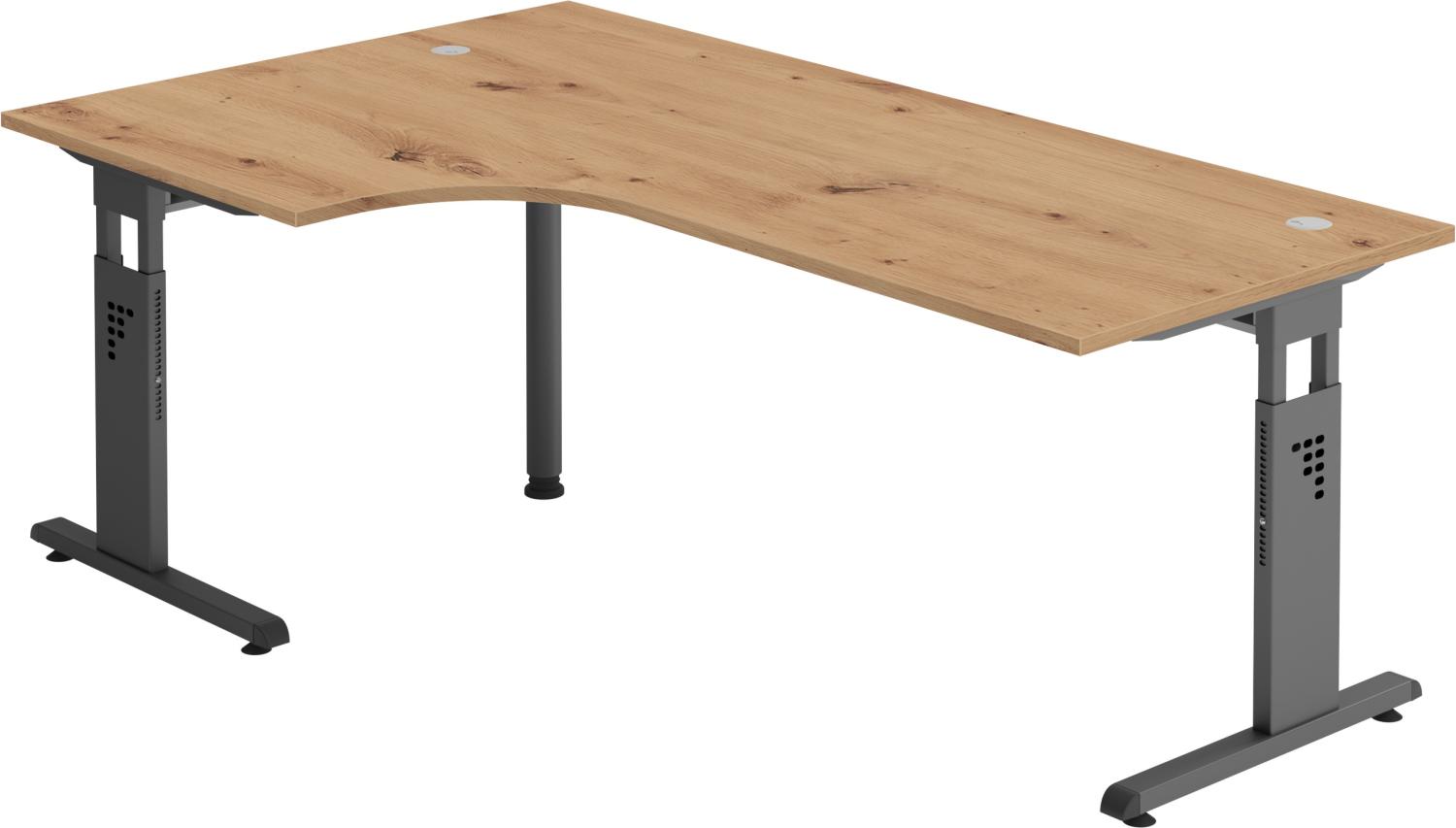 bümö® Eckschreibtisch O-Serie höhenverstellbar, Tischplatte 200 x 120 cm in Asteiche, Gestell in graphit Bild 1